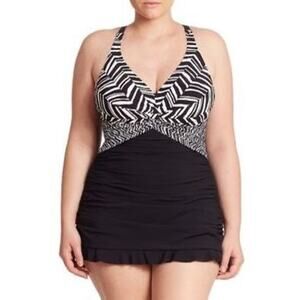 Profile by Gottex Tummy-Control Shobori Swimdress Black‎ Plus Size 20 $178 New